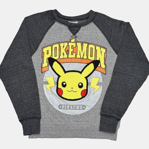 Pokemon Other - Vtg 90s Pokemon Pikachu Sweatshirt Boys Sz XS Gray Black Raglan Crewneck Graphic